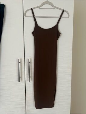 Sleek Chocolate Brown Slip Midi Dress